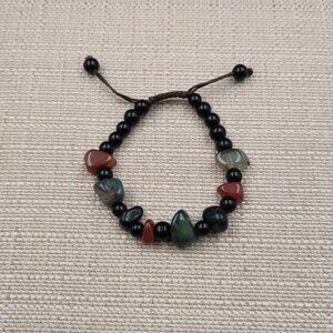 7 Inch Obsidian Jasper Moss Agate Adjustable Bracelet B1119